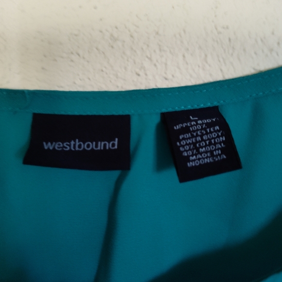 Westbound Ladies Top, turquoise with black and white stripes, l - Picture 3 of 6